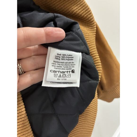 Carhartt Youth Brown Canvas Jacket Boys L 14/16 Quilted Hooded Work Coat - Picture 5 of 6